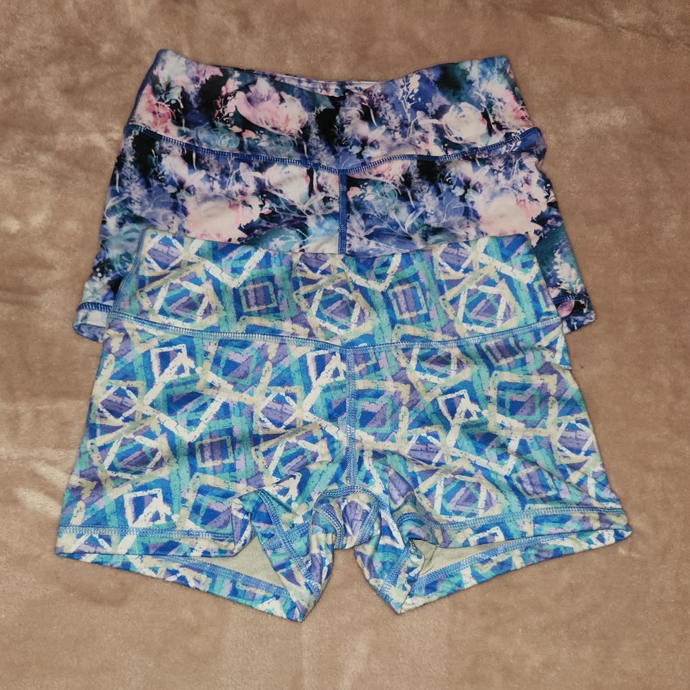 Women's Athletic Shorts - Blue and Pink Patterned 2 Pack